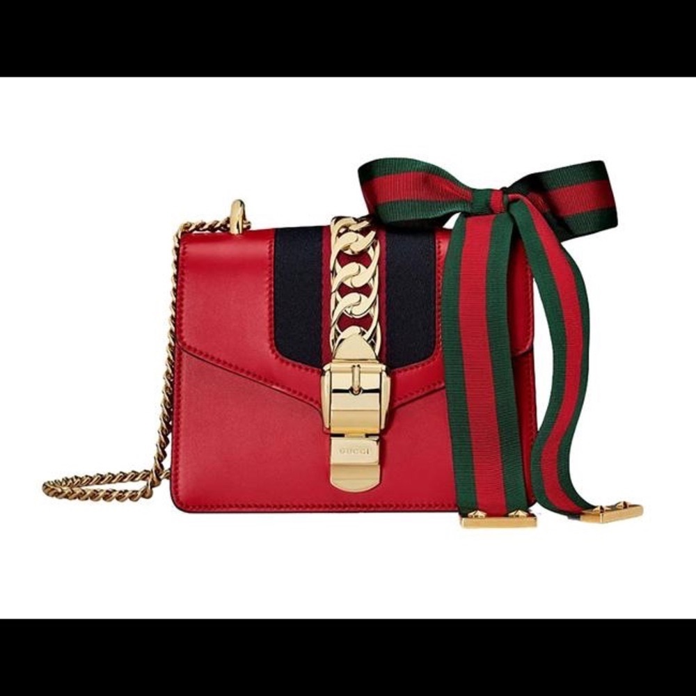 GUCCI(Real) SYLVIE RED CROSS BODY BAG MINI LEATHER